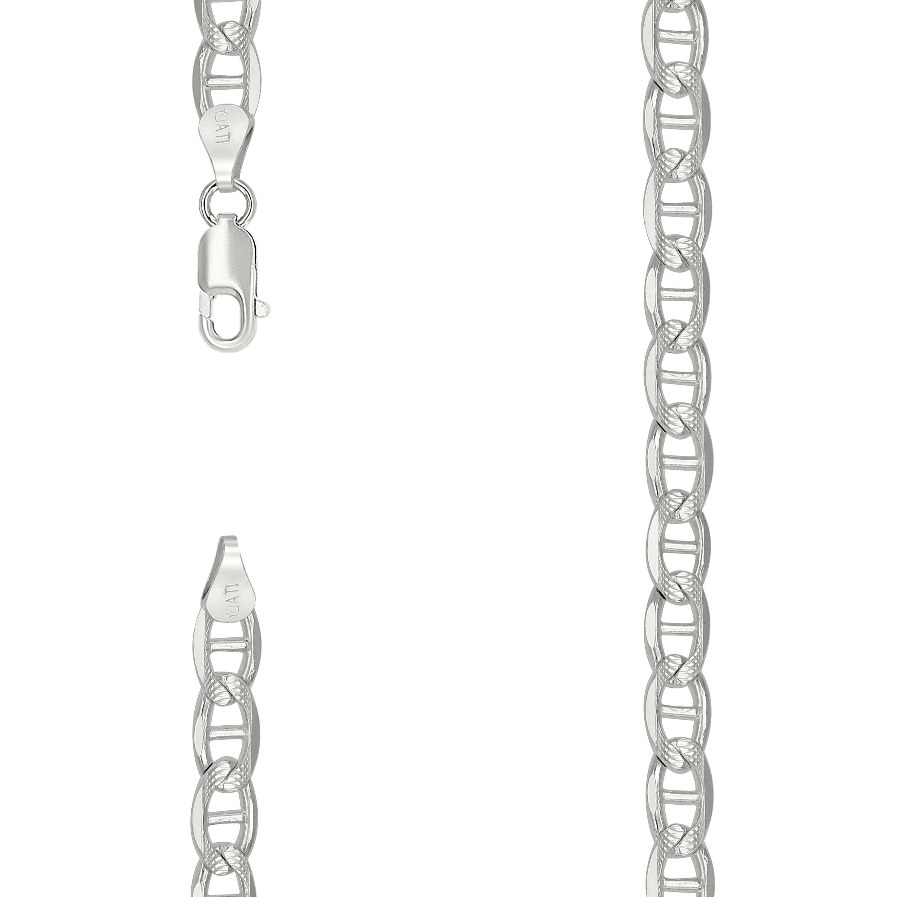 925 Sterling Silver Solid Pave Classic Mariner Silver Chain 150 6mm-8 - SLV-27265