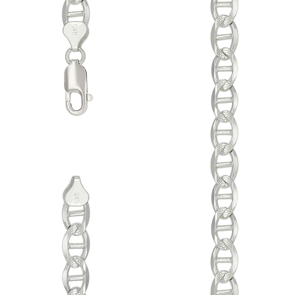 925 Sterling Silver Solid Pave Classic Mariner Silver Chain 180 7mm-18 - SLV-27405