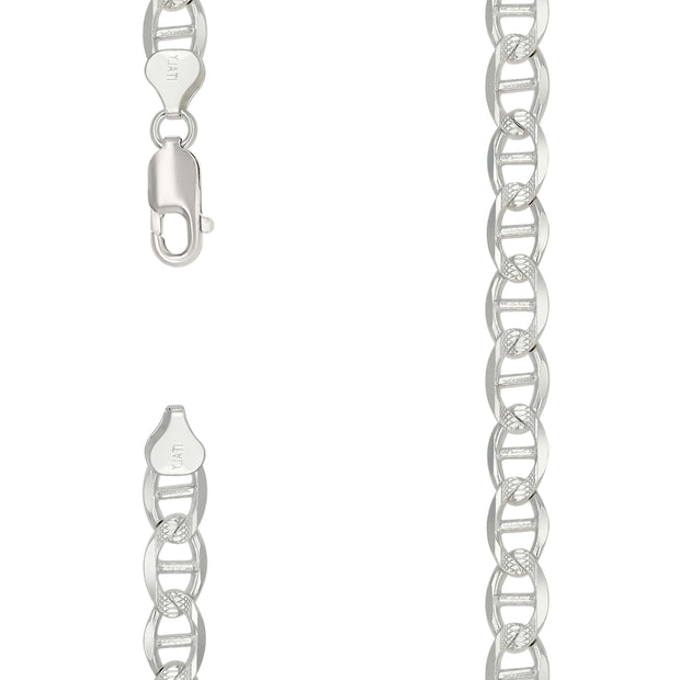 925 Sterling Silver Solid Pave Classic Mariner Chain 7mm