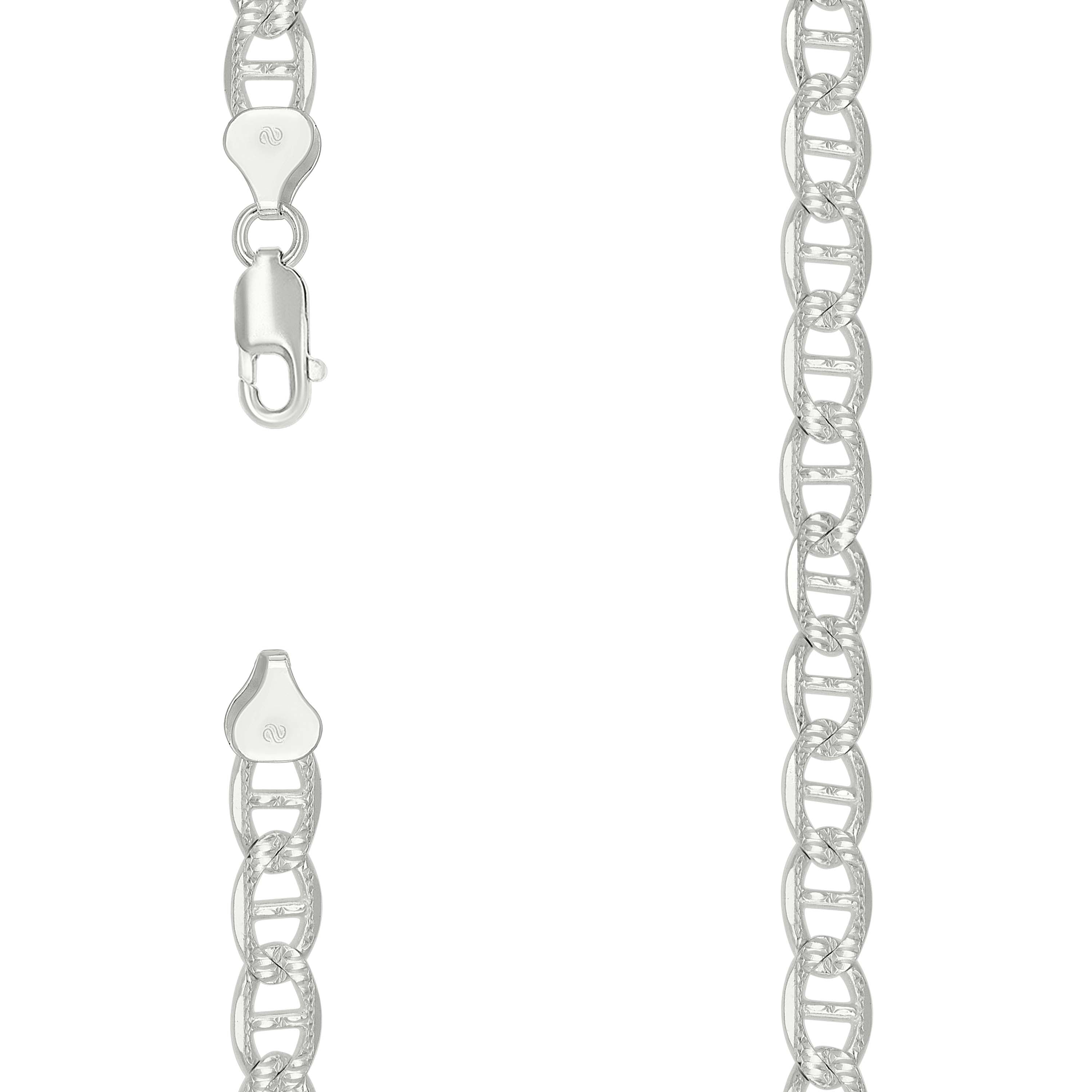 925 Sterling Silver Solid Pave Classic Mariner Silver Chain 200 8mm-24 - SLV-27422