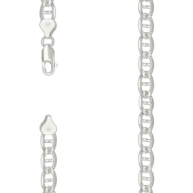 925 Sterling Silver Solid Pave Classic Mariner Chain 8mm