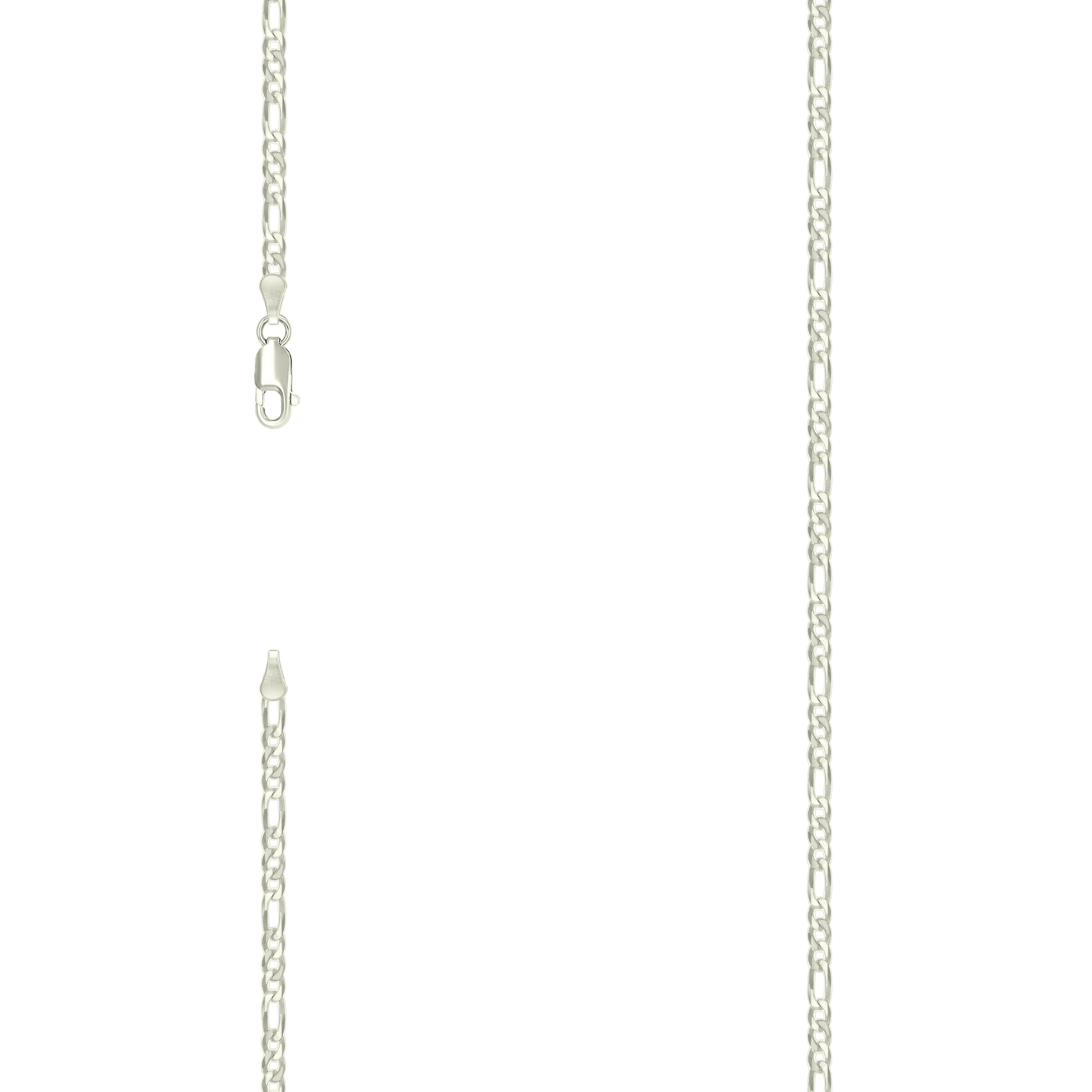 925 Sterling Silver Pave Super Flat Figaro Chain Silver 080 2.6mm-8