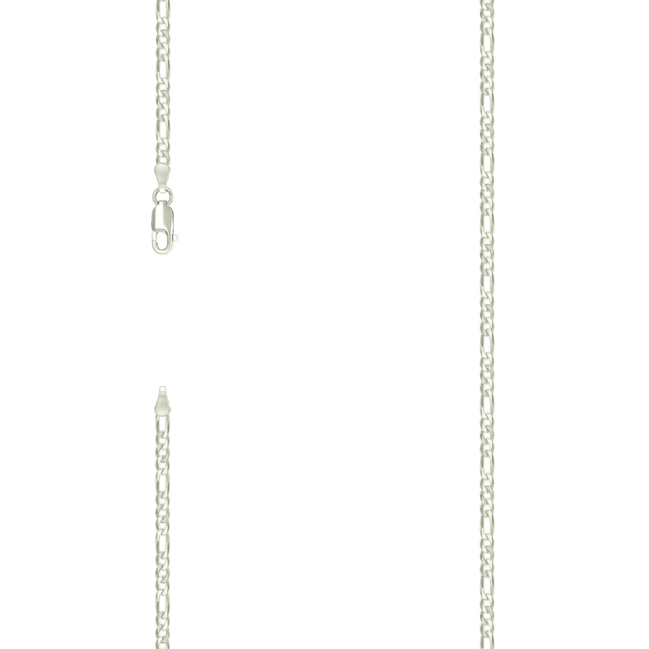 925 Sterling Silver Pave Super Flat Figaro Chain Silver 080 2.6mm-8" - SLV-27053