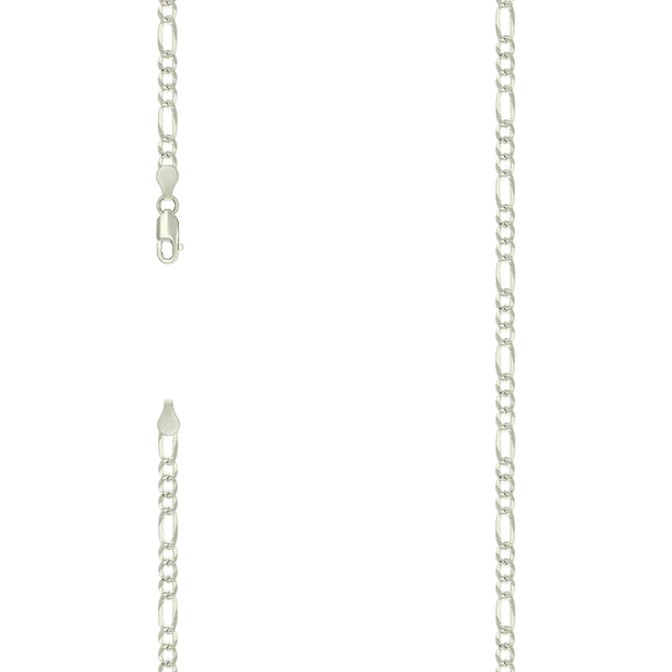 925 Sterling Silver Pave Super Flat Figaro Chain Silver 100 3.6mm-7"