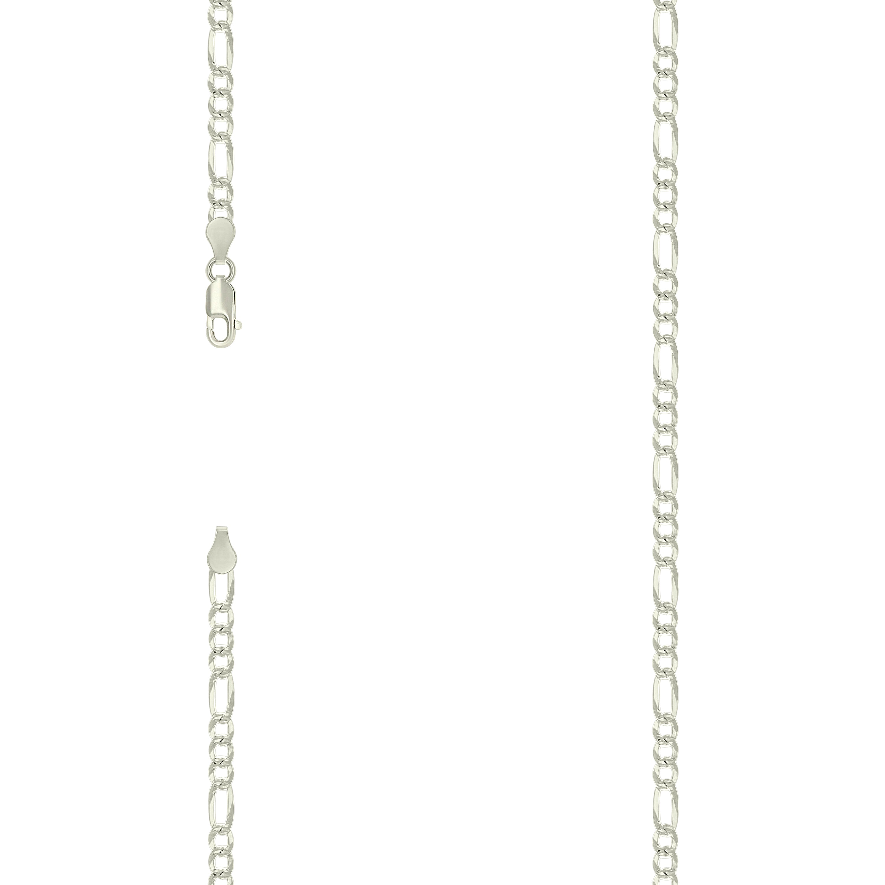 925 Sterling Silver Pave Super Flat Figaro Chain Silver 100 3.6mm-20