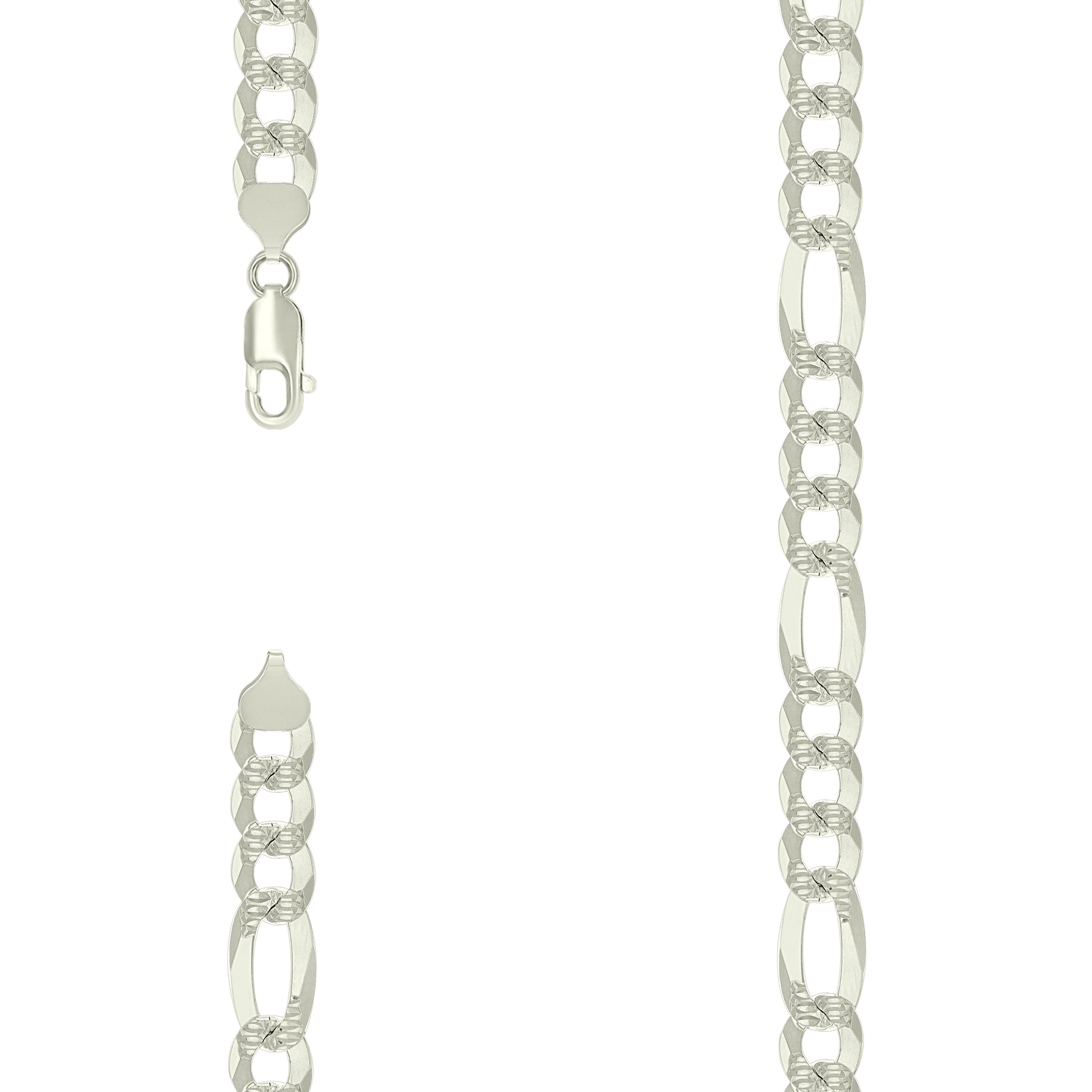 925 Sterling Silver Pave Super Flat Figaro Chain Silver 250 9.8mm-20