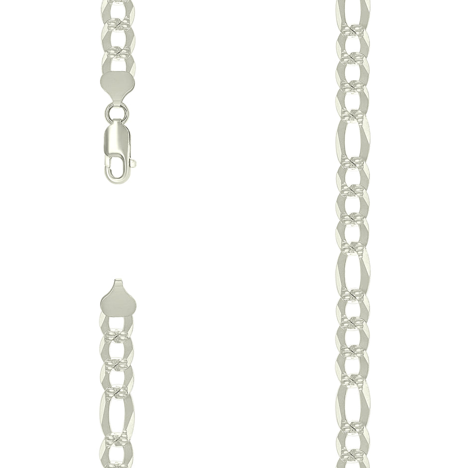 925 Silver Pave Super Flat Figaro Chain 8.6mm