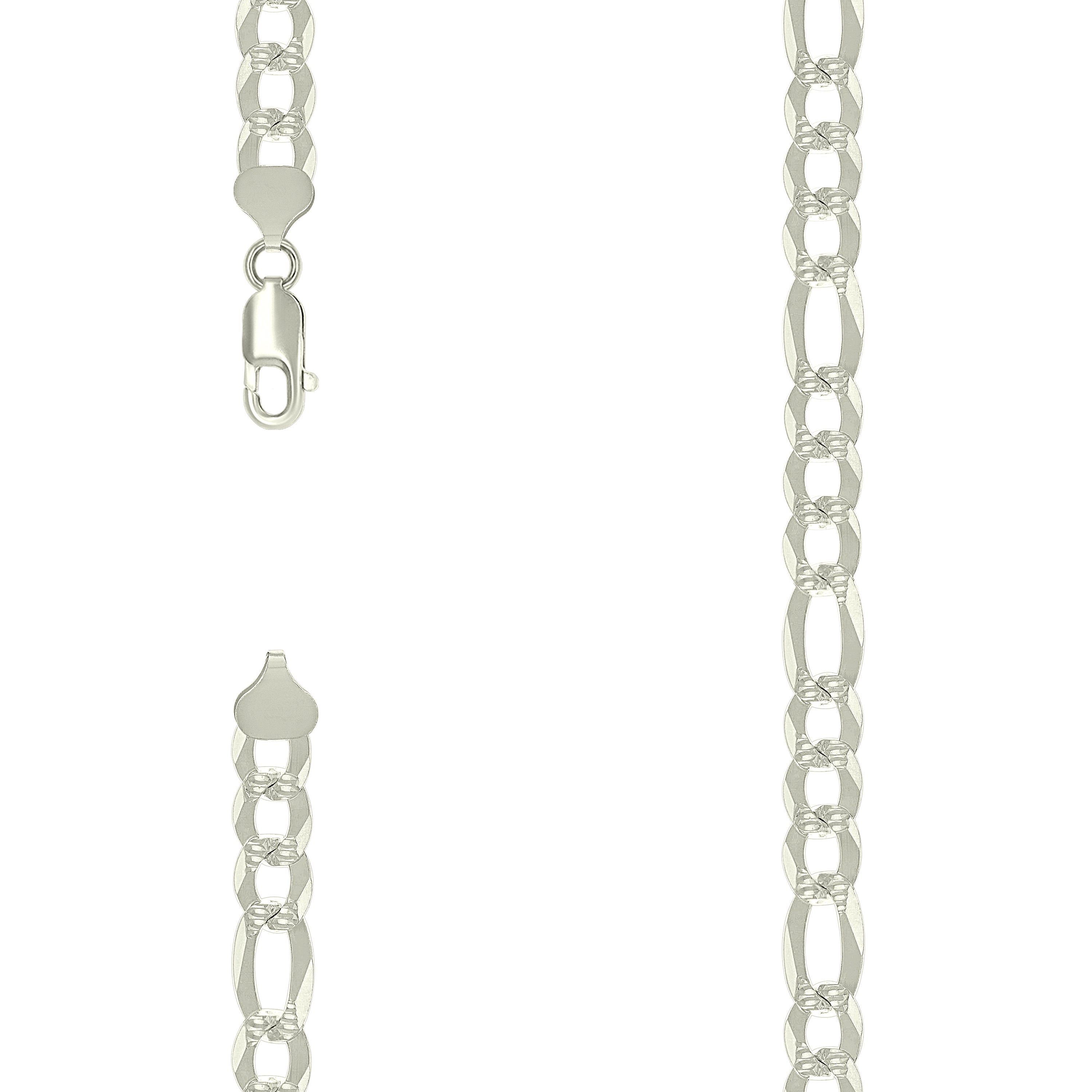 925 Sterling Silver Pave Super Flat Figaro Chain Silver 200 8.6mm-26