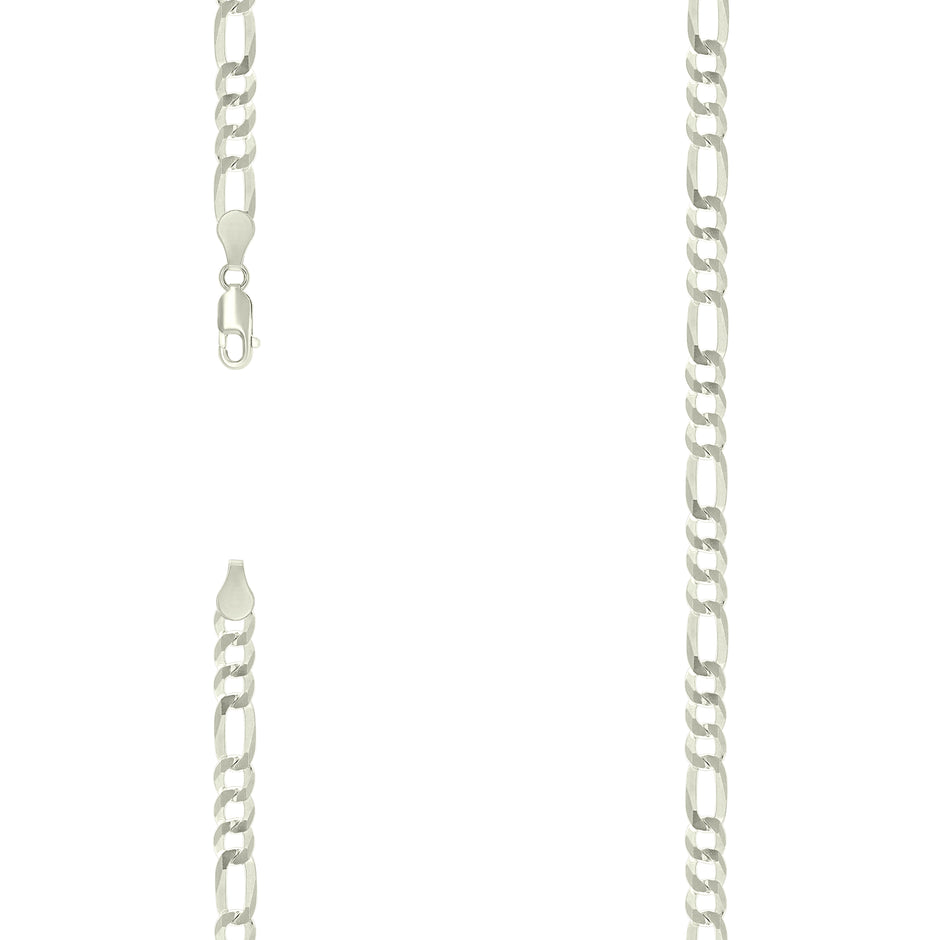 925 Sterling Silver Pave Super Flat Figaro Chain Silver 150 5.7mm-7"