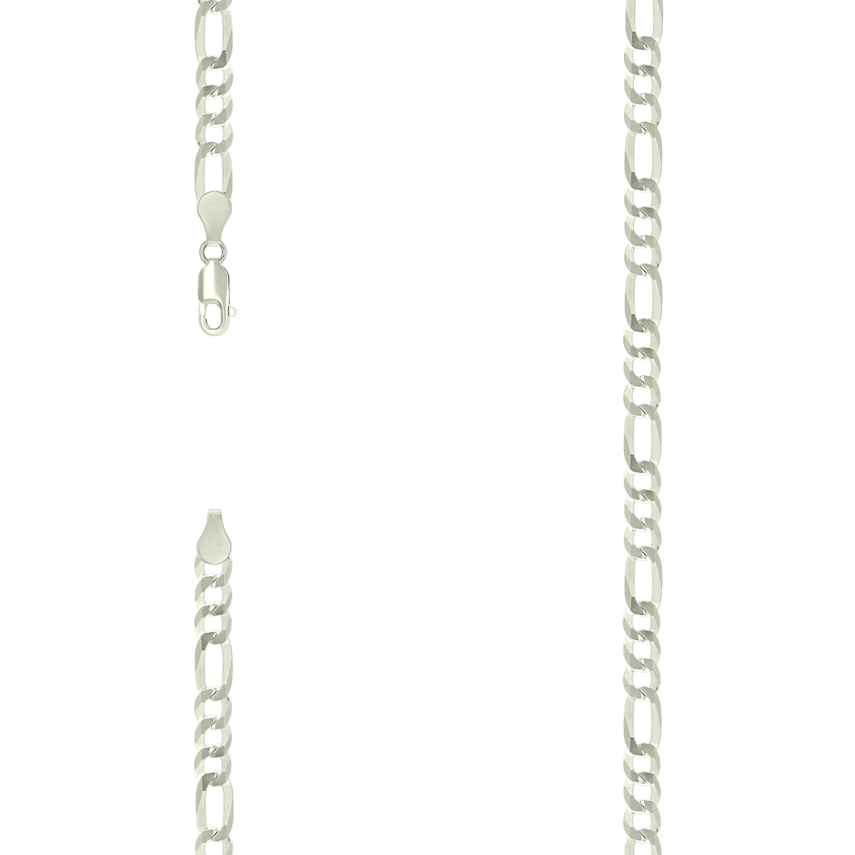 925 Sterling Silver Pave Super Flat Figaro Chain Silver 150 5.7mm-20