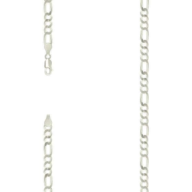 925 Silver Pave Super Flat Figaro Chain 5.7mm