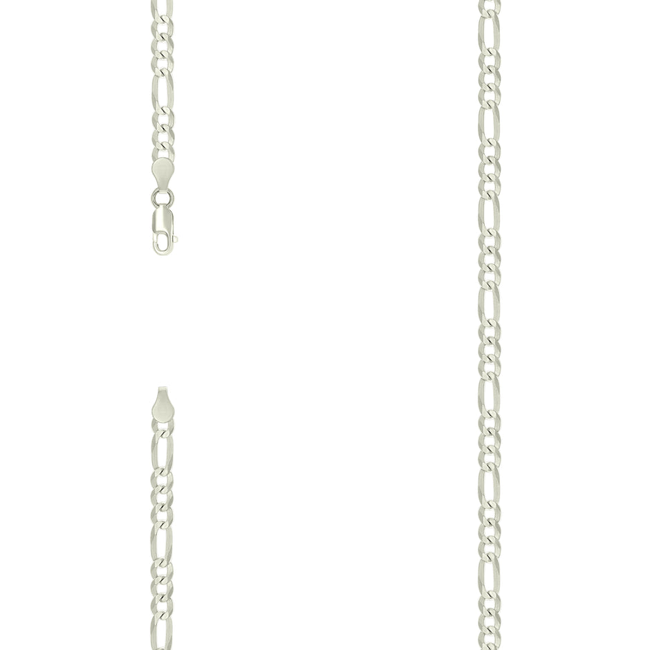 925 Sterling Silver Pave Super Flat Figaro Chain Silver 120 4.5mm-7"
