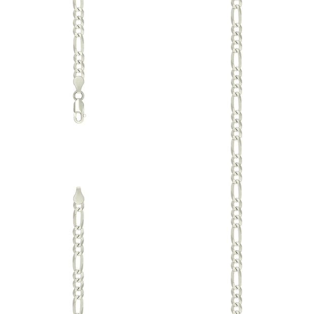 925 Sterling Silver Pave Super Flat Figaro Chain Silver 120 4.5mm-7"