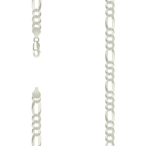 925 Silver Pave Super Flat Figaro Chain 7.7mm