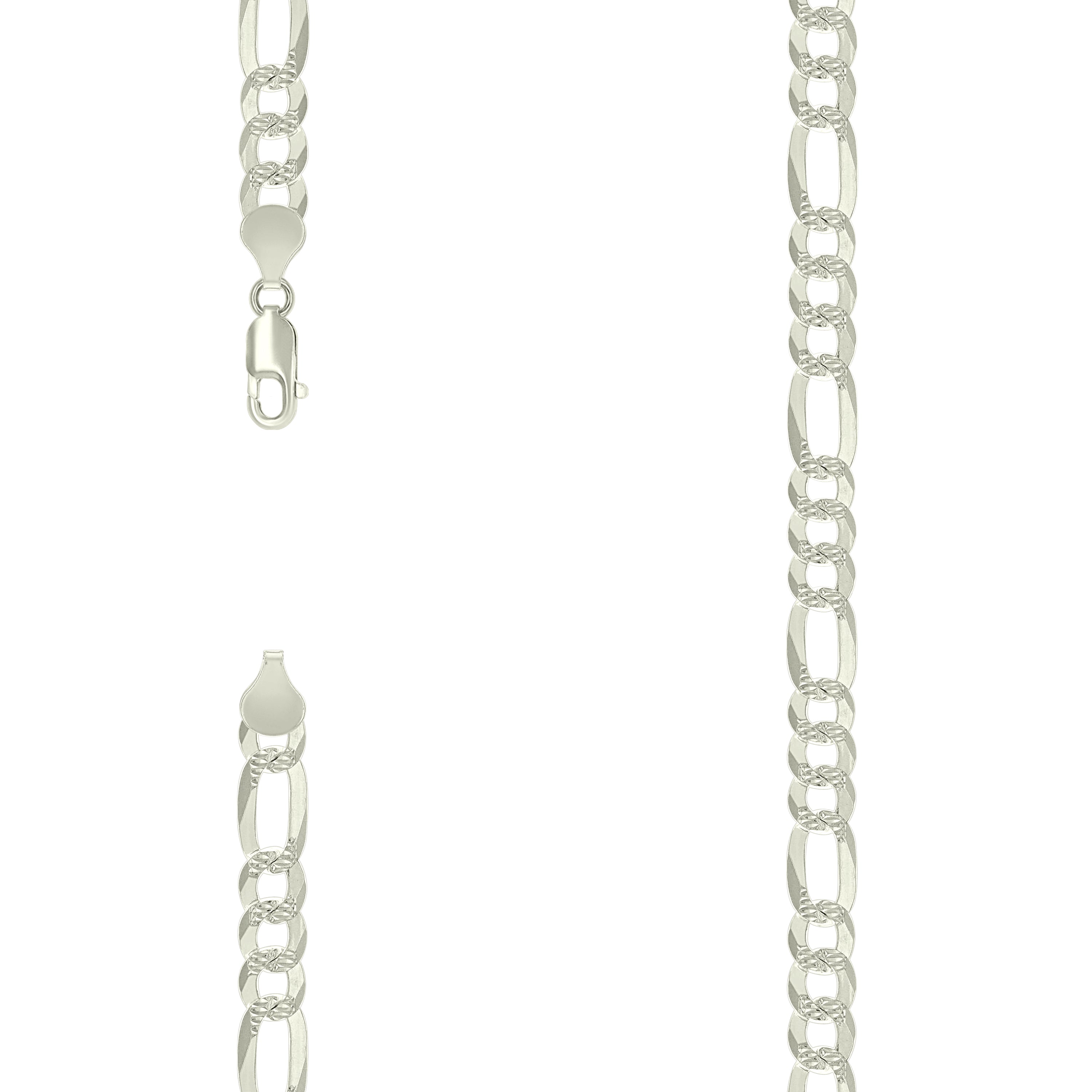925 Sterling Silver Pave Super Flat Figaro Chain Silver 180 7.7mm-8