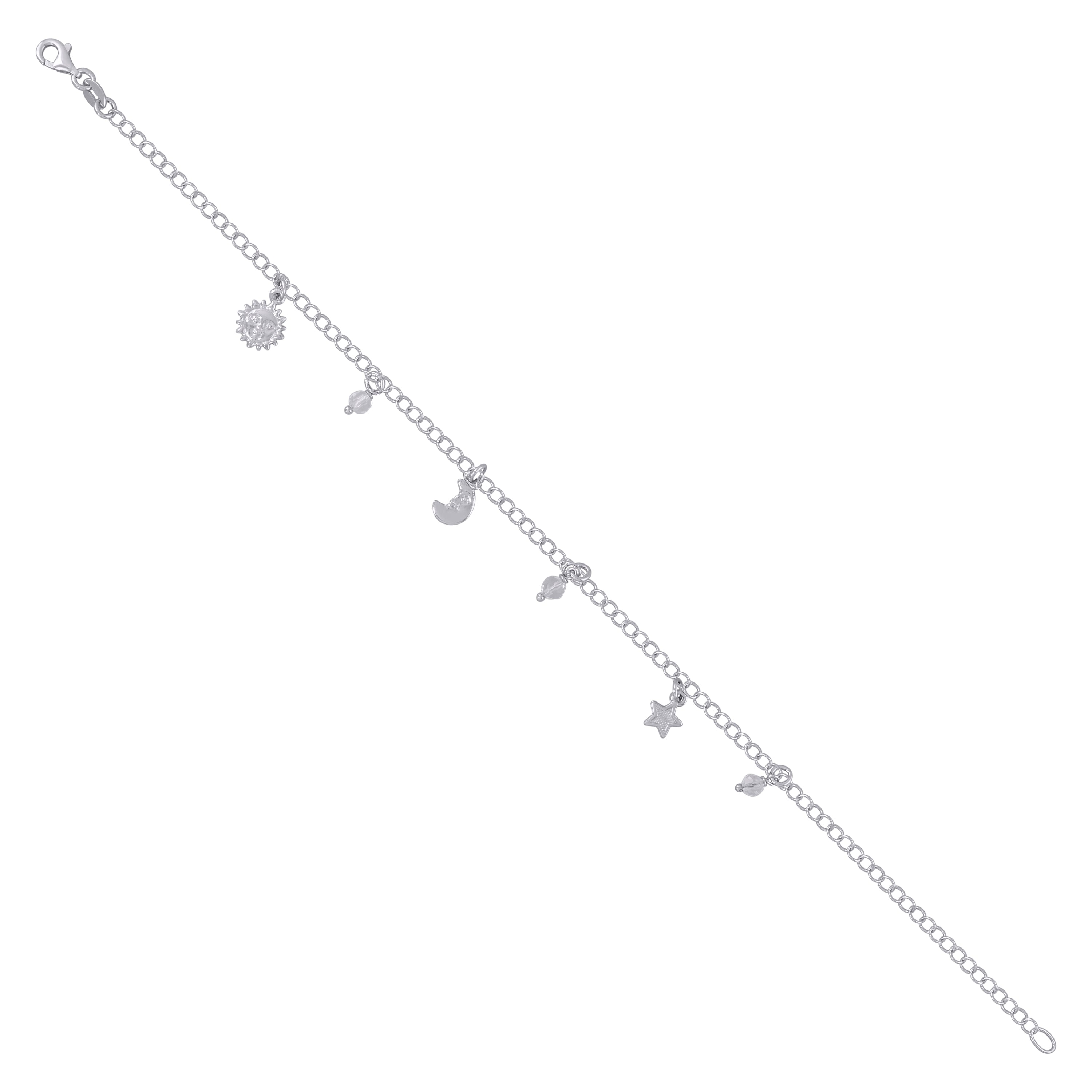 925 Sterling Silver Womens Celestial Charms Anklet