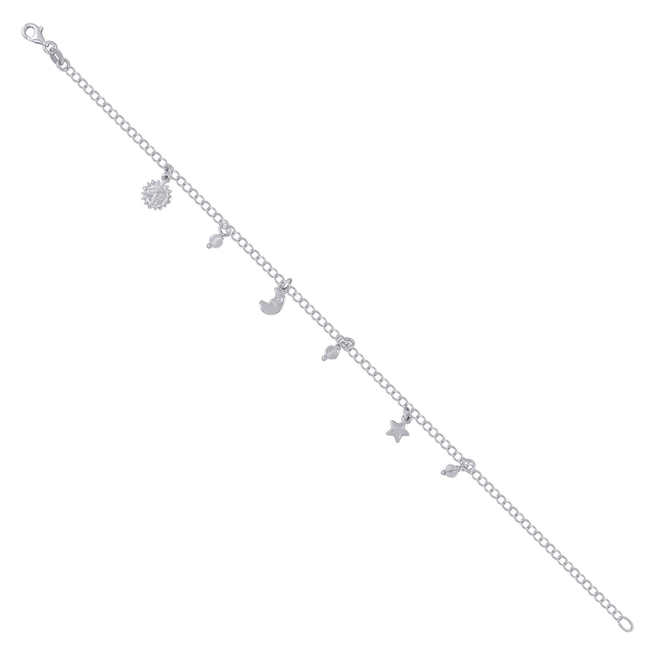 925 Sterling Silver Womens Celestial Charms Anklet