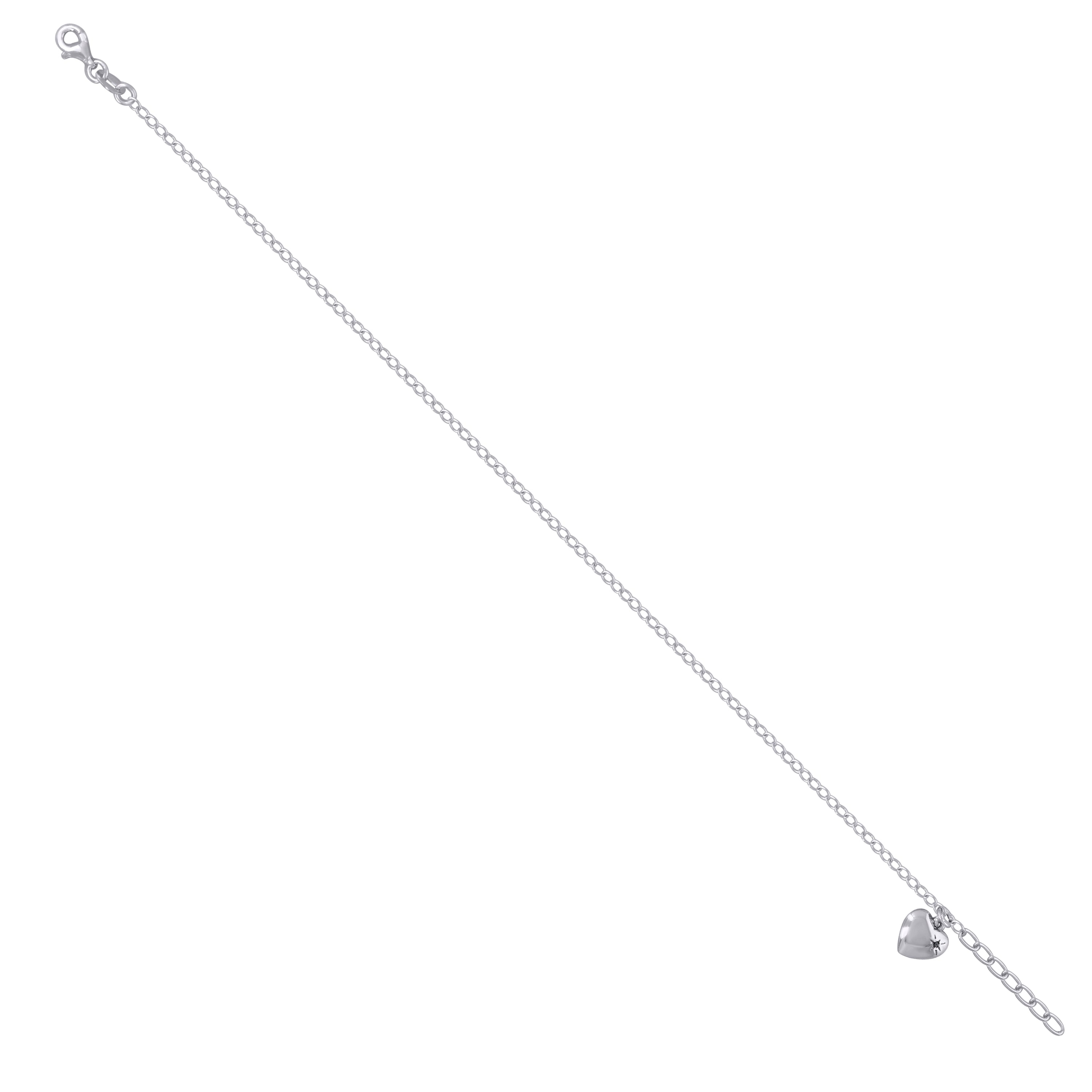 925 Sterling Silver Womens Cubic-Zirconia Rolo Link Heart Charms Anklet