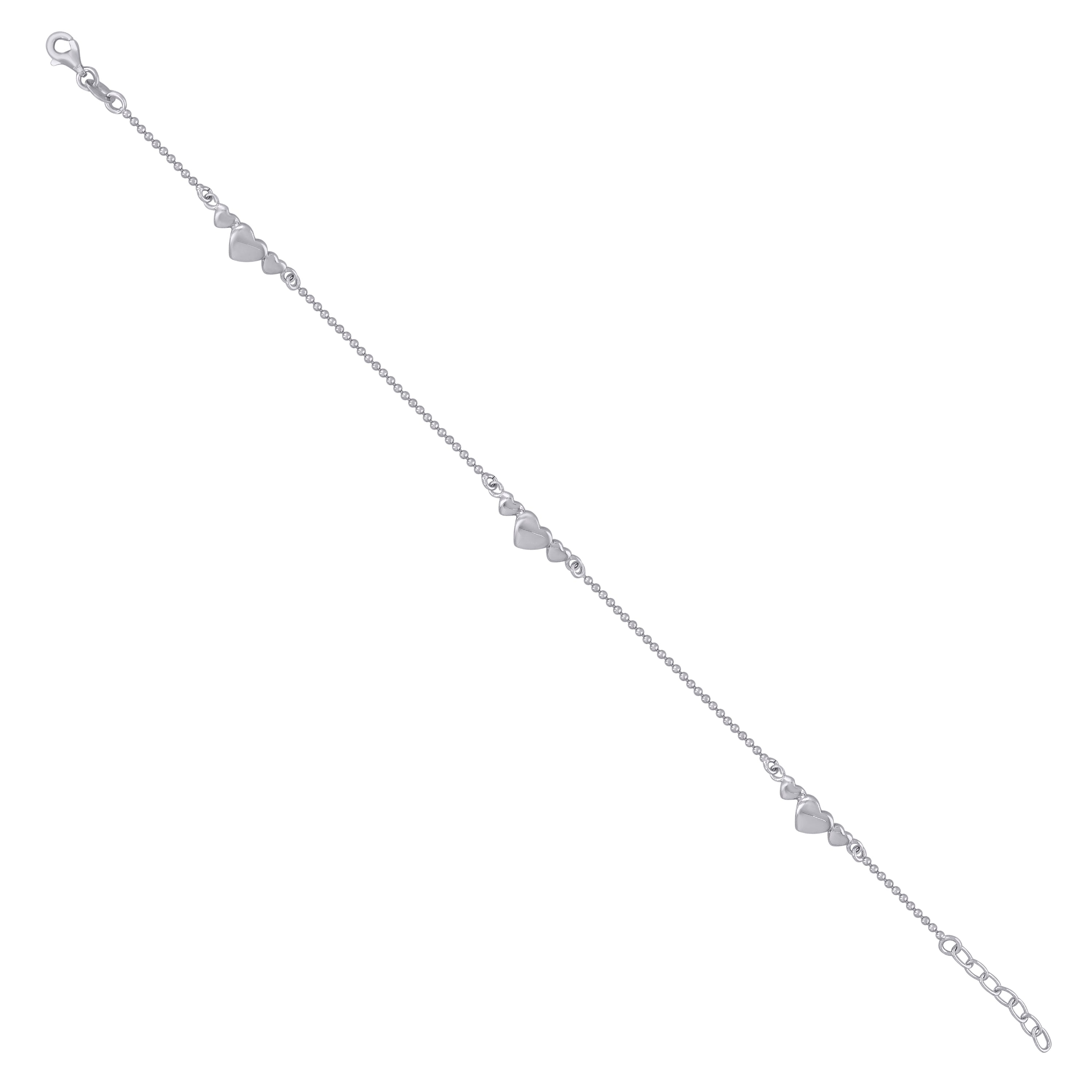 925 Sterling Silver Womens Moon Cut Hearts Link Anklet