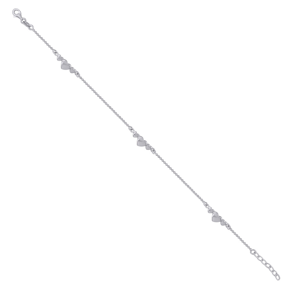 925 Sterling Silver Womens Moon Cut Hearts Link Anklet