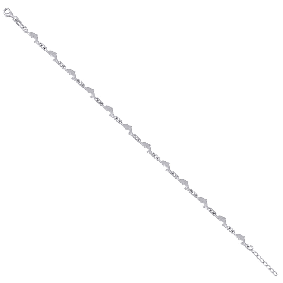 925 Sterling Silver Womens Dolphin Fashion Link Anklet