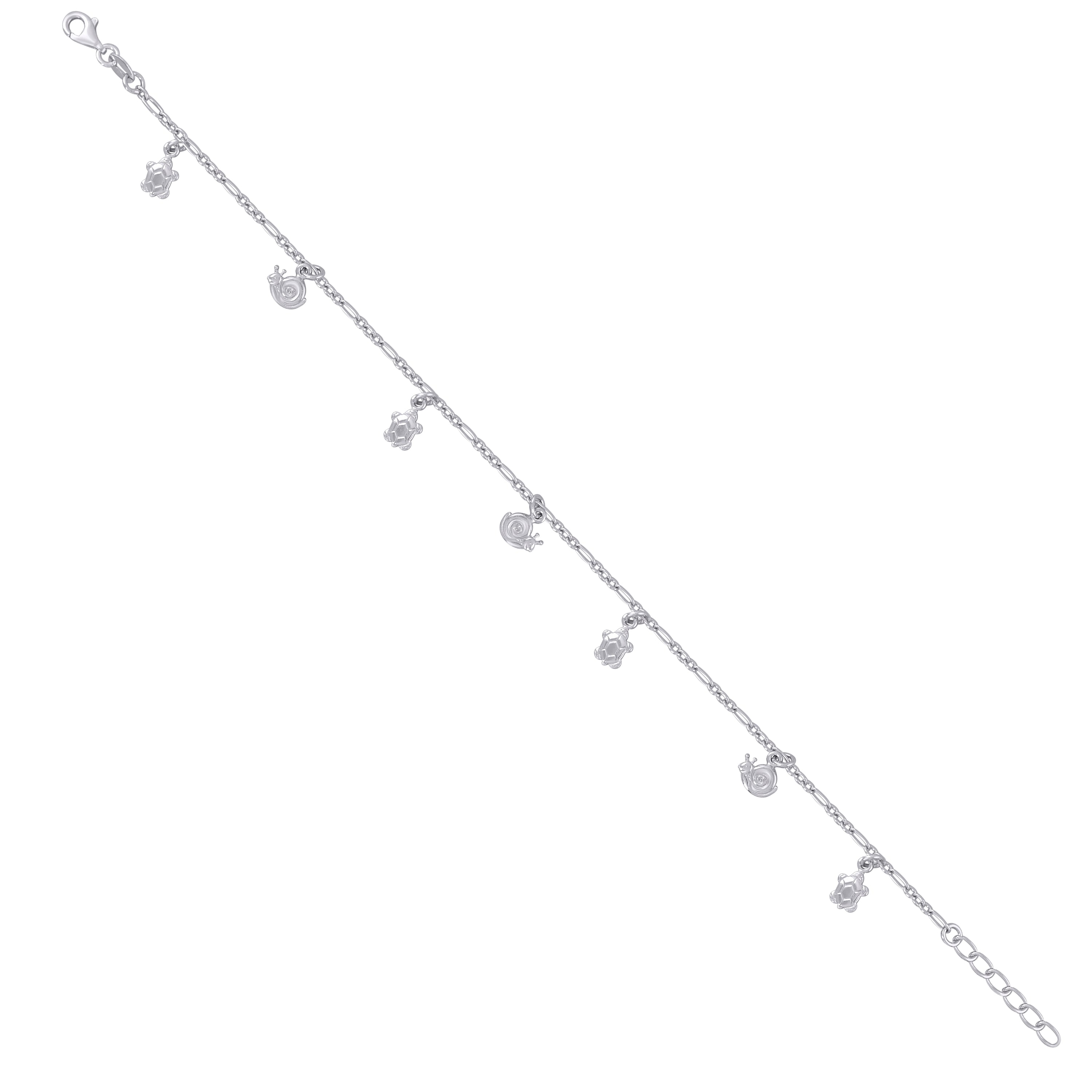 925 Sterling Silver Womens Figaro Link Ocean Charms Anklet