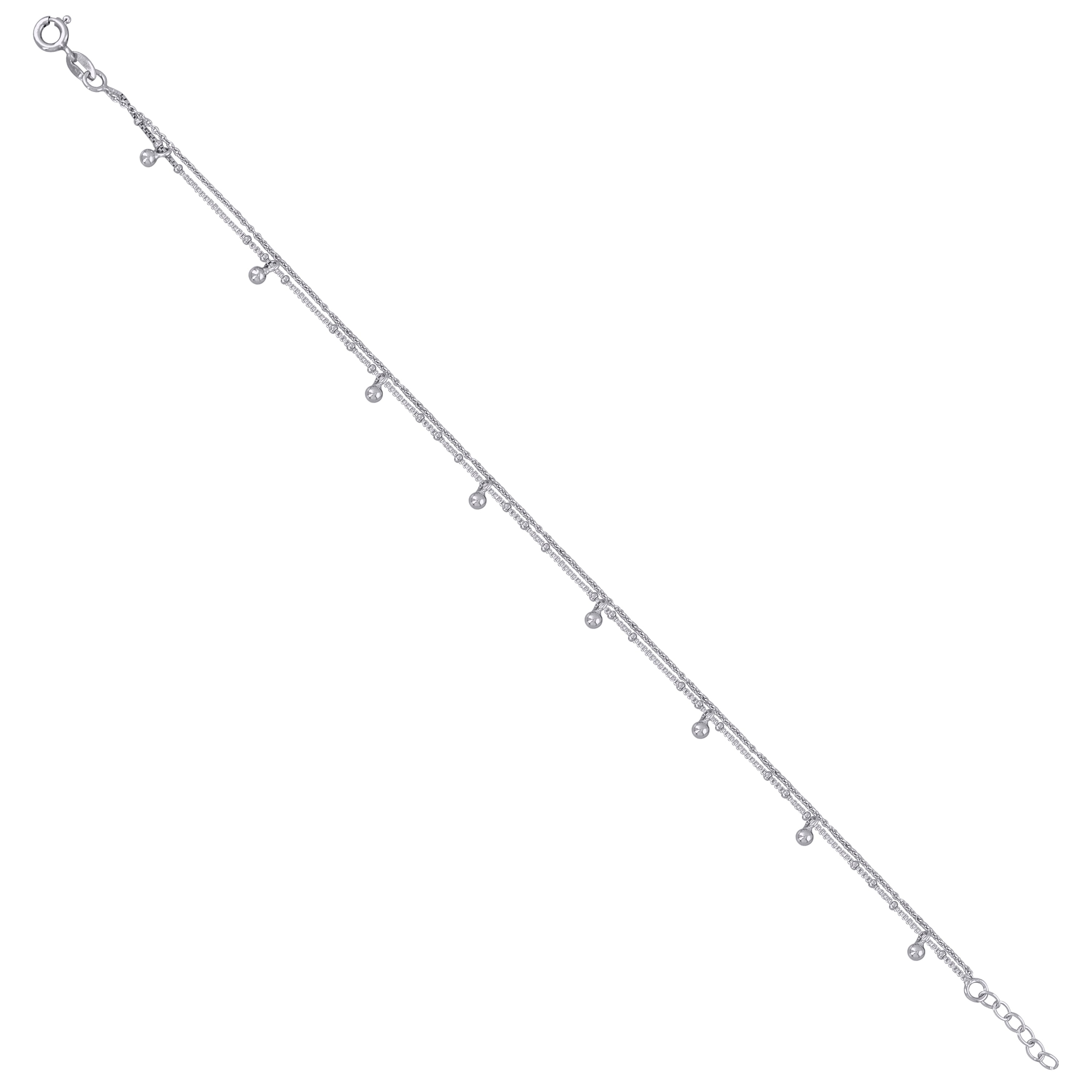 925 Sterling Silver Womens Beaded Fashion Link Anklet