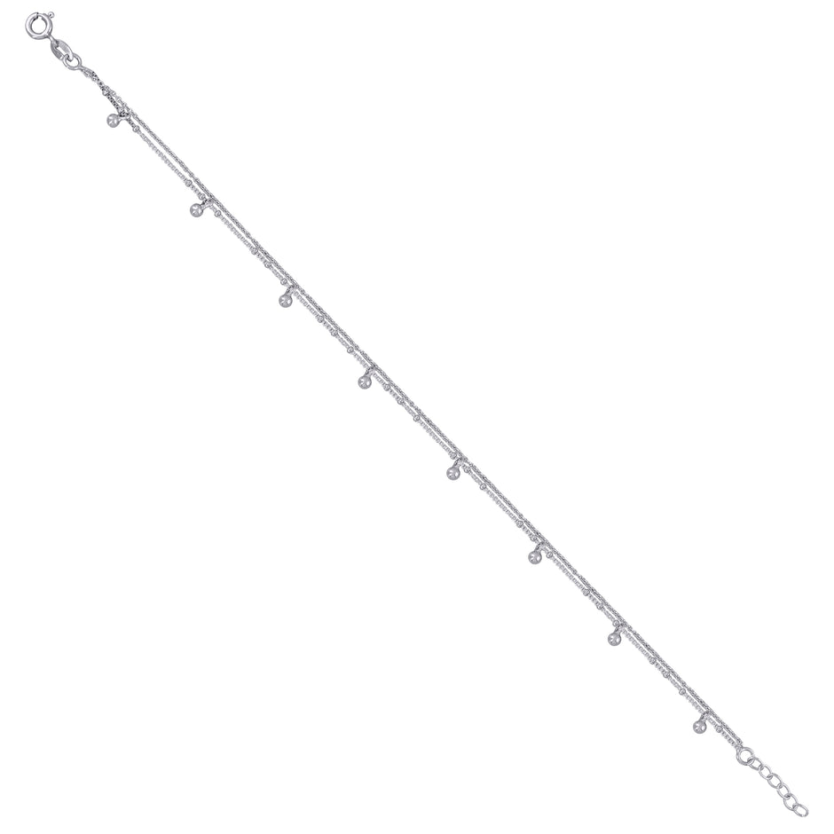 925 Sterling Silver Womens Beaded Fashion Link Anklet