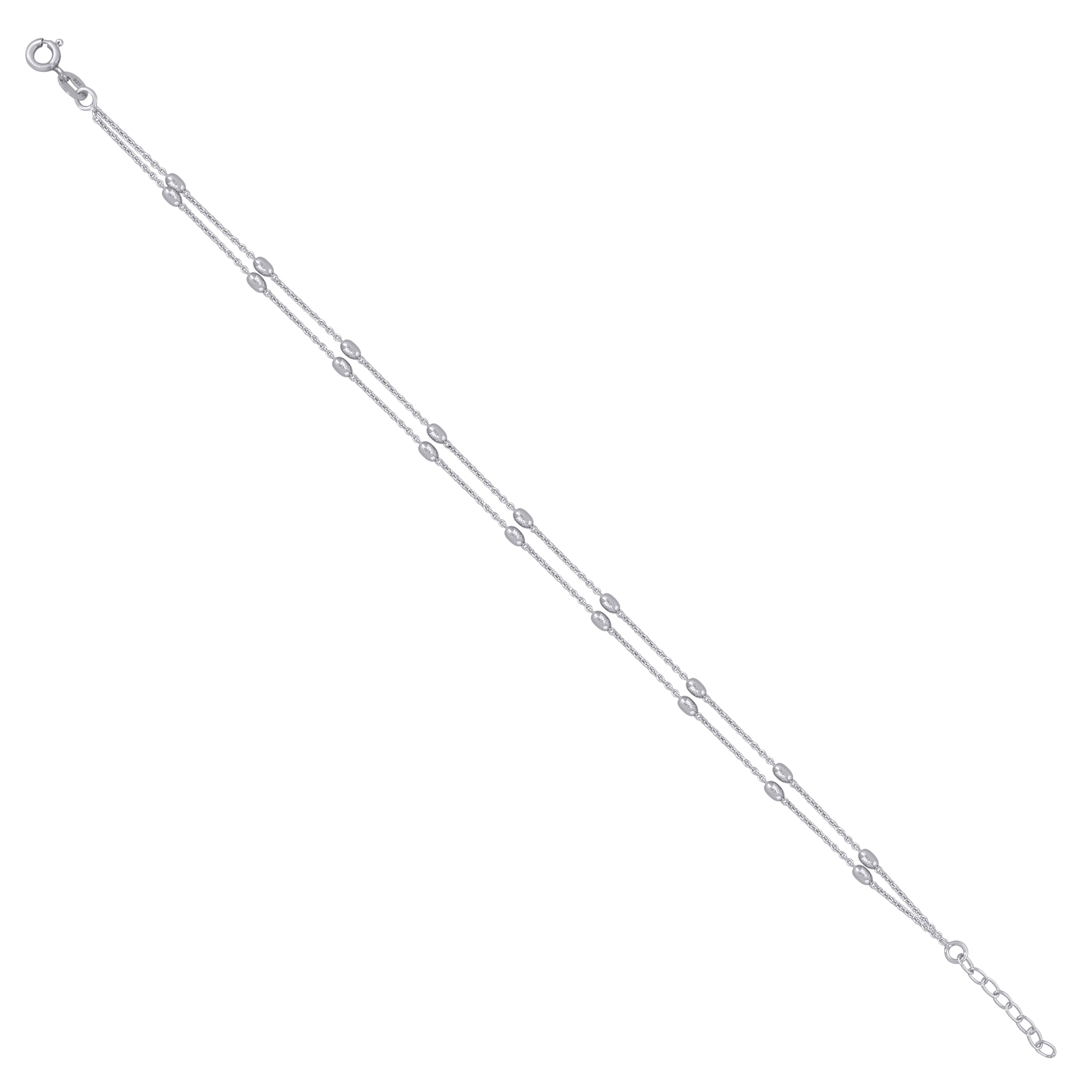 925 Sterling Silver Womens Beaded Fashion Link Anklet