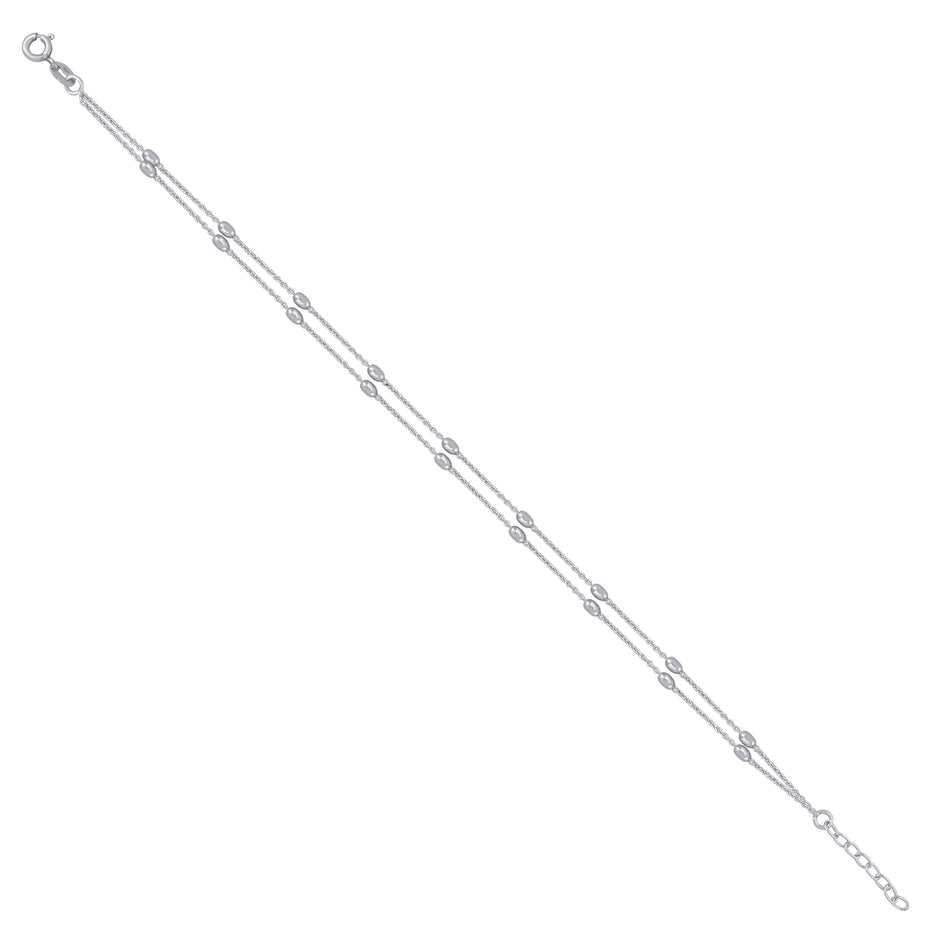 925 Sterling Silver Womens Beaded Fashion Link Anklet