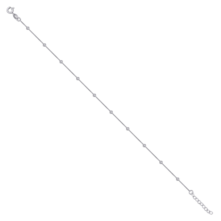 925 Sterling Silver Womens Beaded Fashion Link Anklet