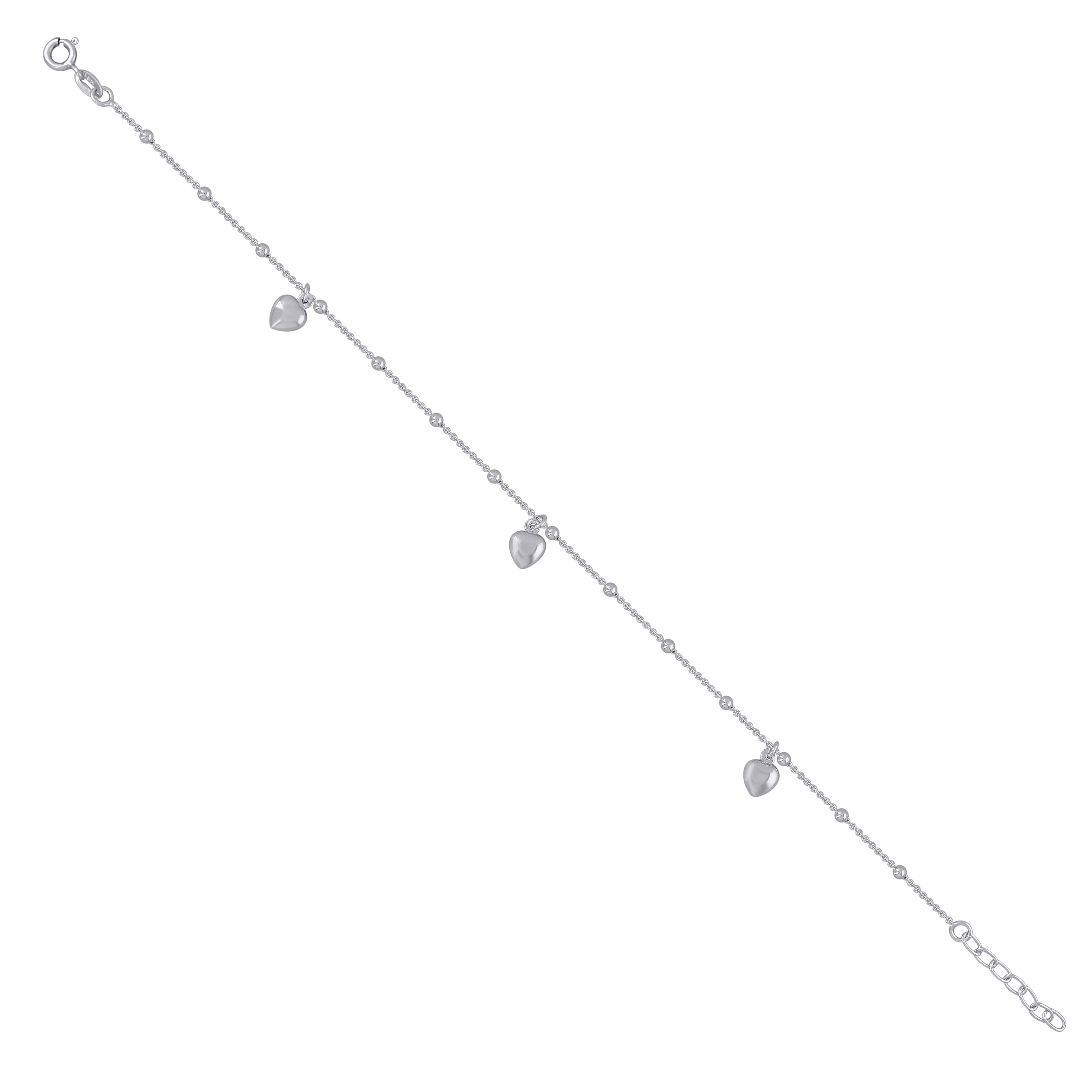 925 Sterling Silver Womens Heart Charms Anklet