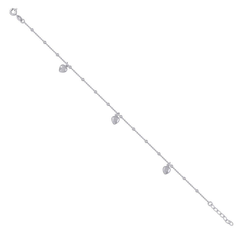 925 Sterling Silver Womens Heart Charms Anklet