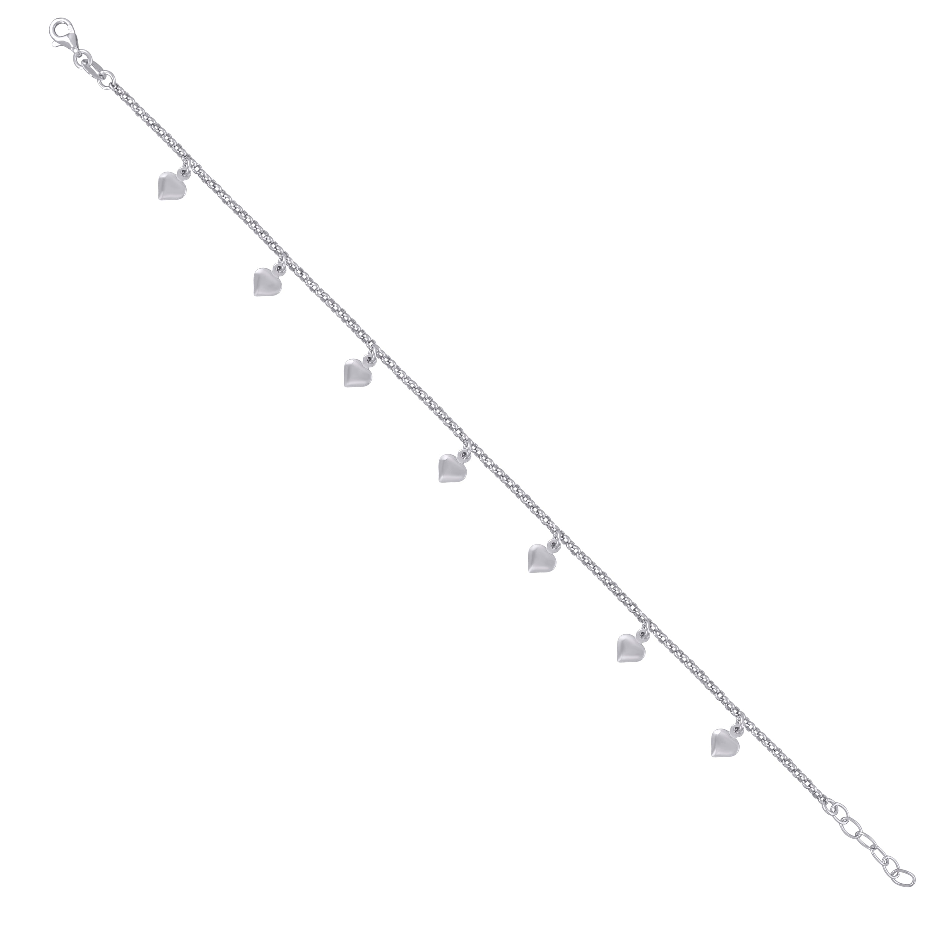 925 Sterling Silver Womens Heart Charms Anklet