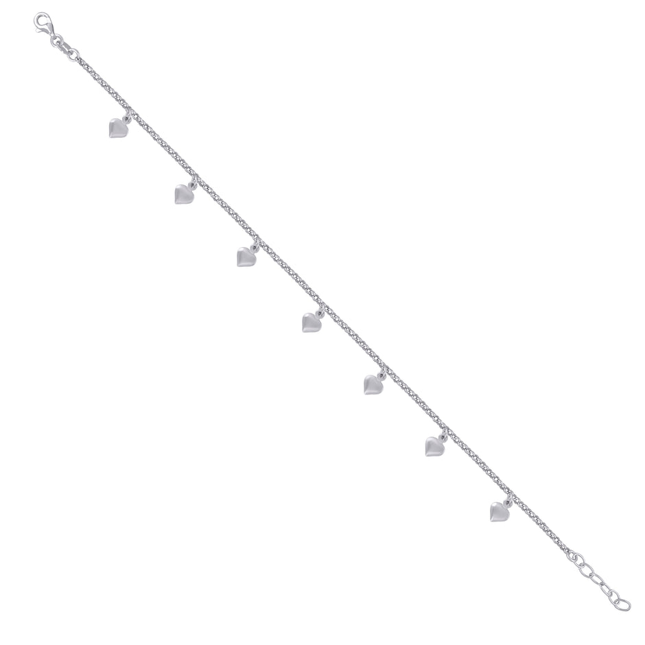 925 Sterling Silver Womens Heart Charms Anklet