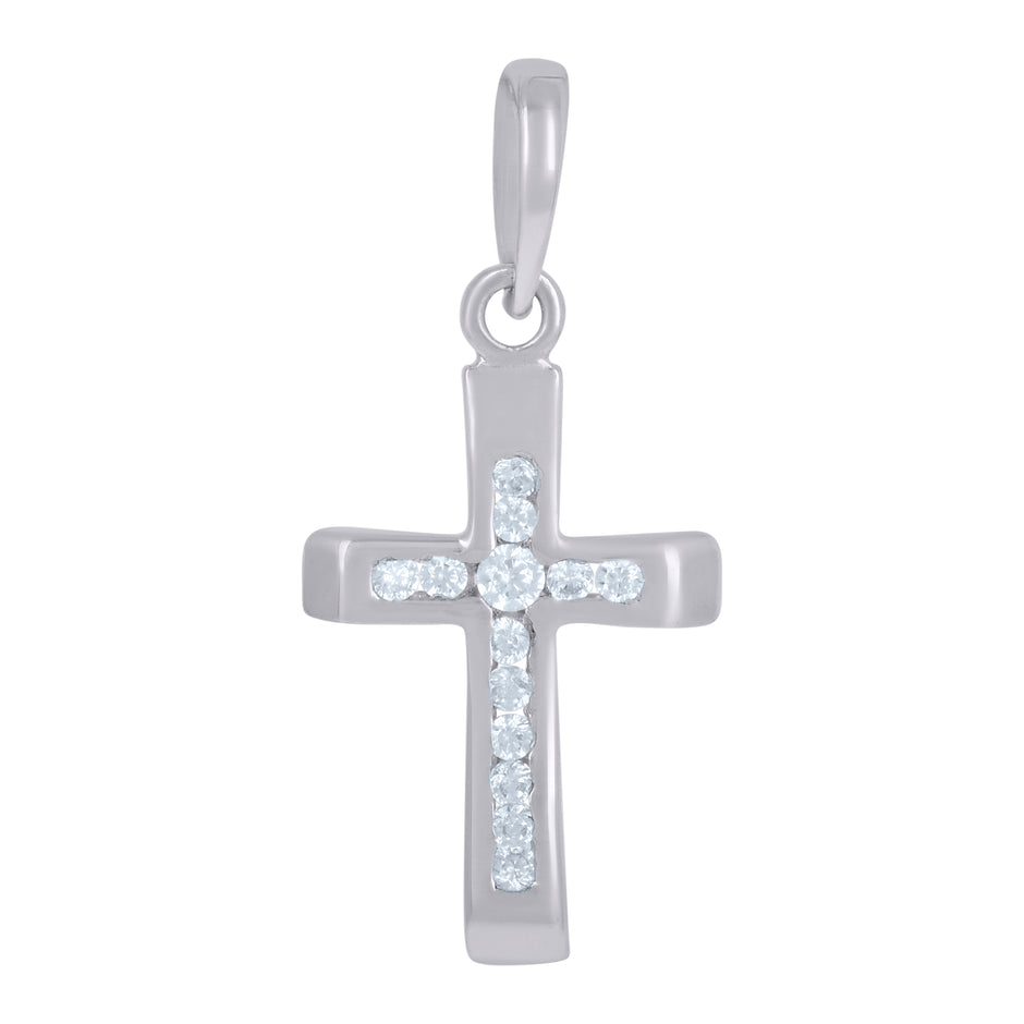 925 Sterling Silver Unisex Cubic-Zirconia Cross Religious Charm Pendant