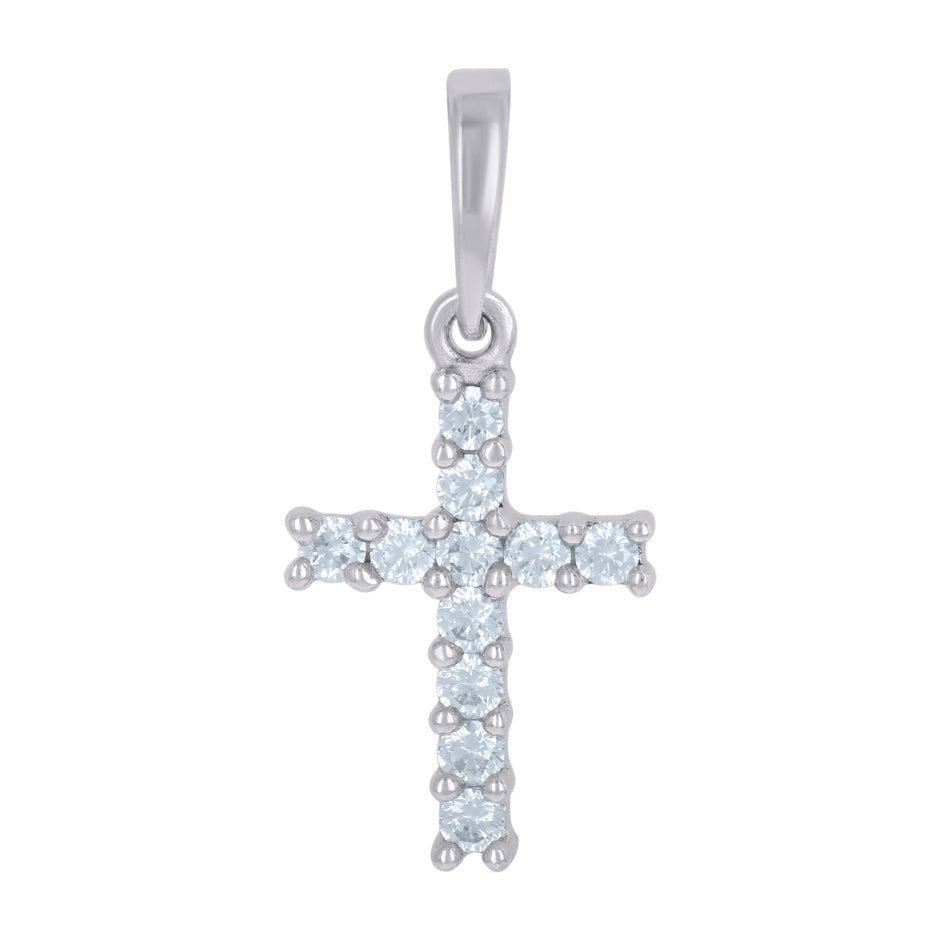 925 Sterling Silver Unisex Cubic-Zirconia Cross Religious Charm Pendant