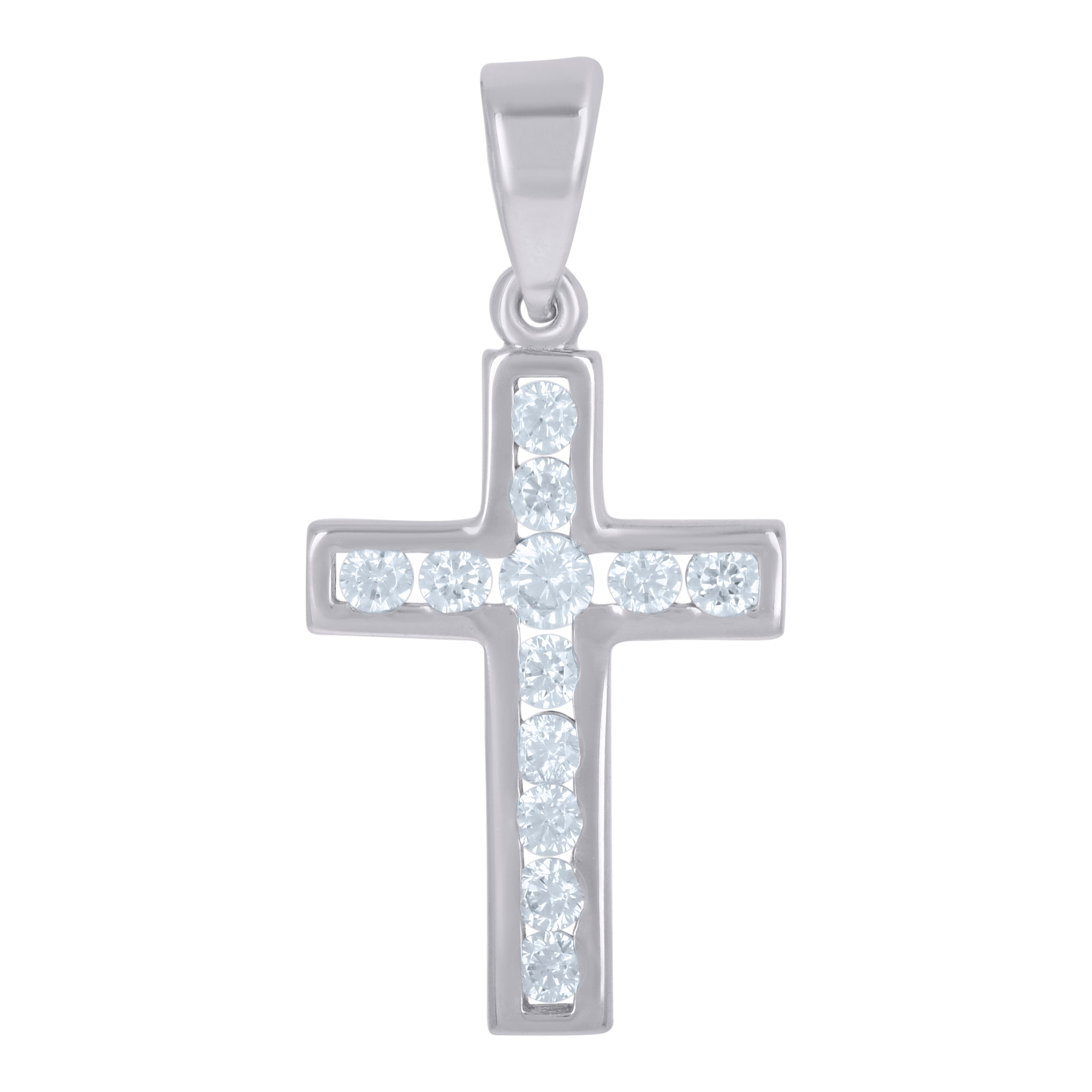 925 Sterling Silver Unisex Cubic-Zirconia Cross Religious Charm Pendant
