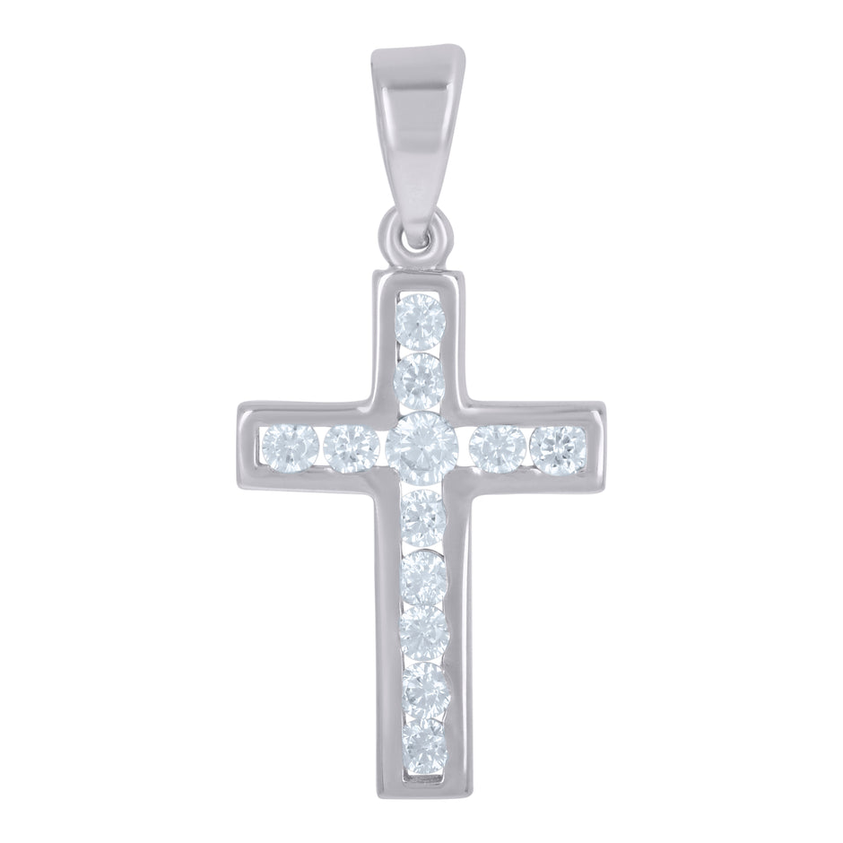 925 Sterling Silver Unisex Cubic-Zirconia Cross Religious Charm Pendant