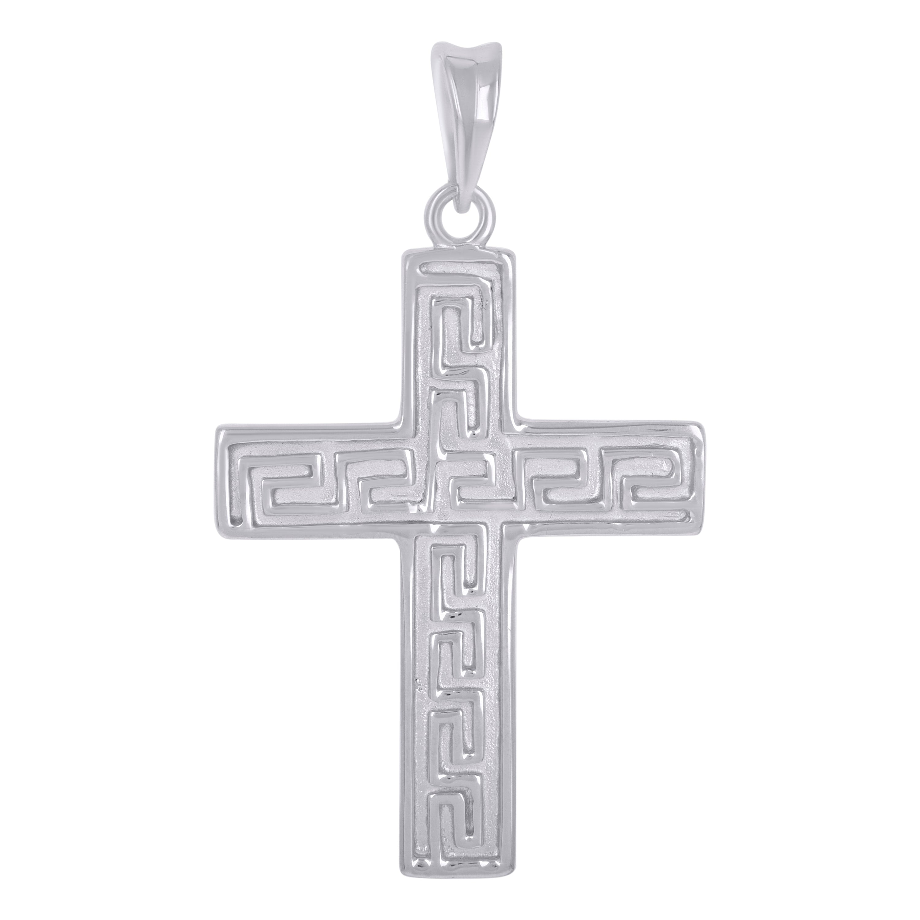 925 Sterling Silver Unisex Greek Key Cross Religious Charm Pendant