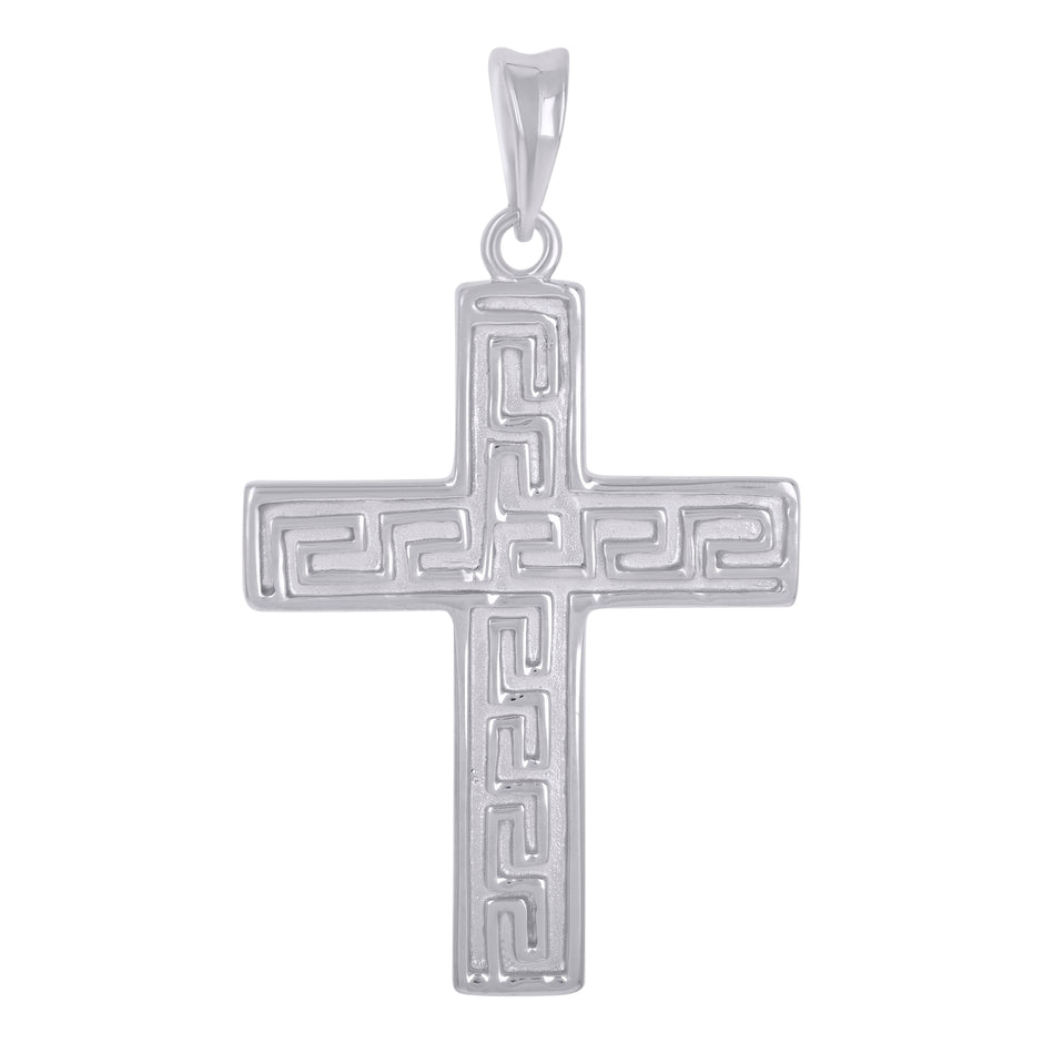 925 Sterling Silver Unisex Greek Key Cross Religious Charm Pendant