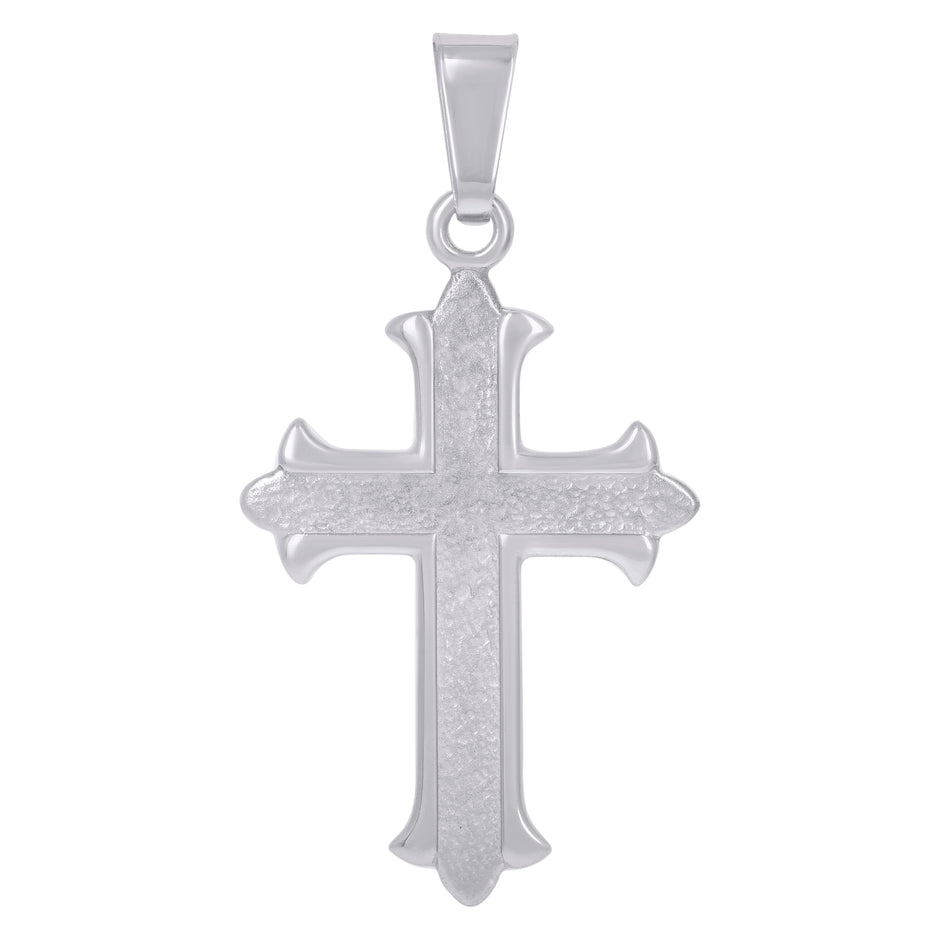 925 Sterling Silver Unisex Fleur De Lis Cross Religious Charm Pendant