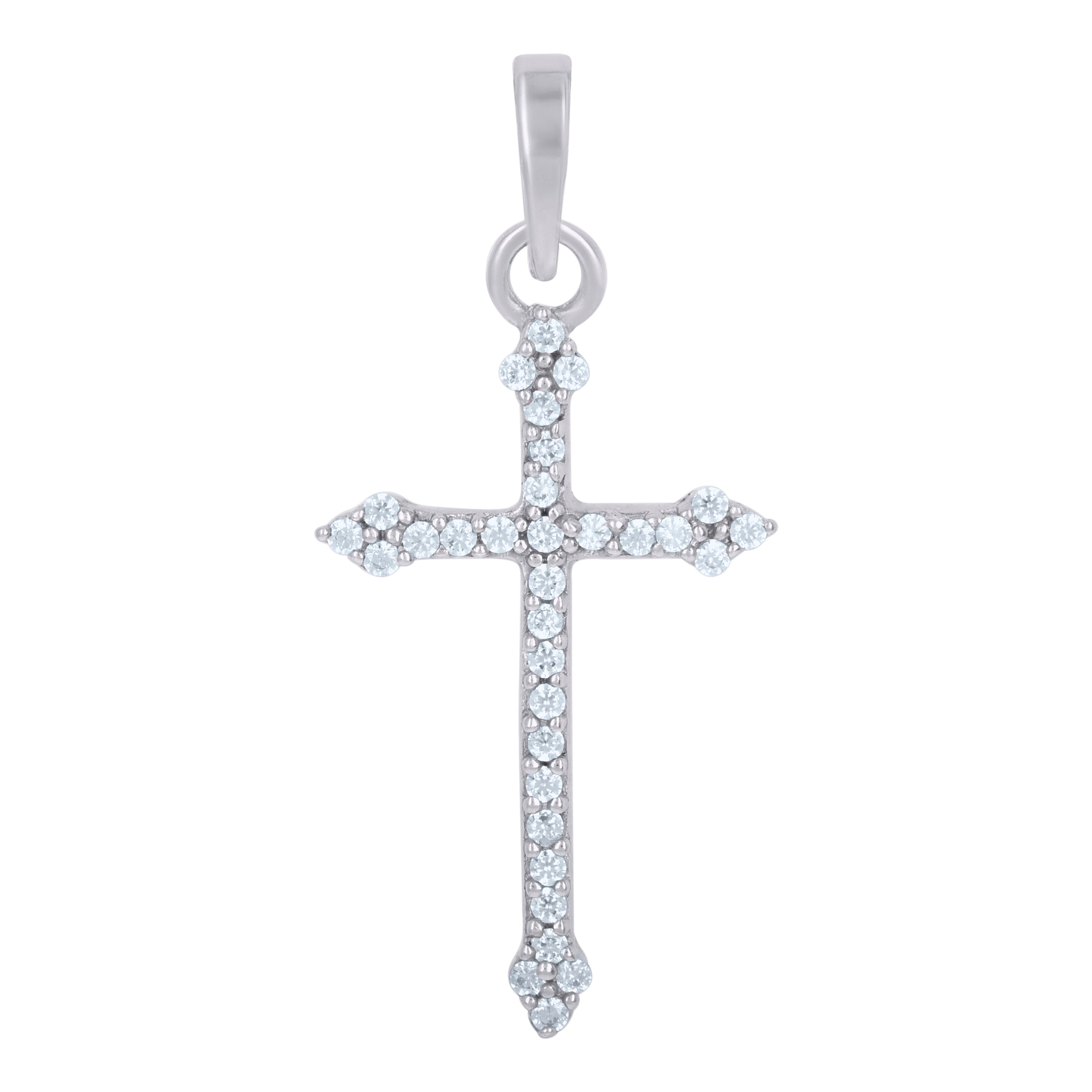 925 Sterling Silver Unisex Cubic-Zirconia Cross Religious Charm Pendant