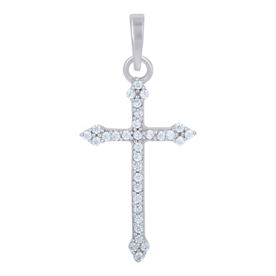 925 Sterling Silver Unisex Cubic-Zirconia Cross Religious Charm Pendant