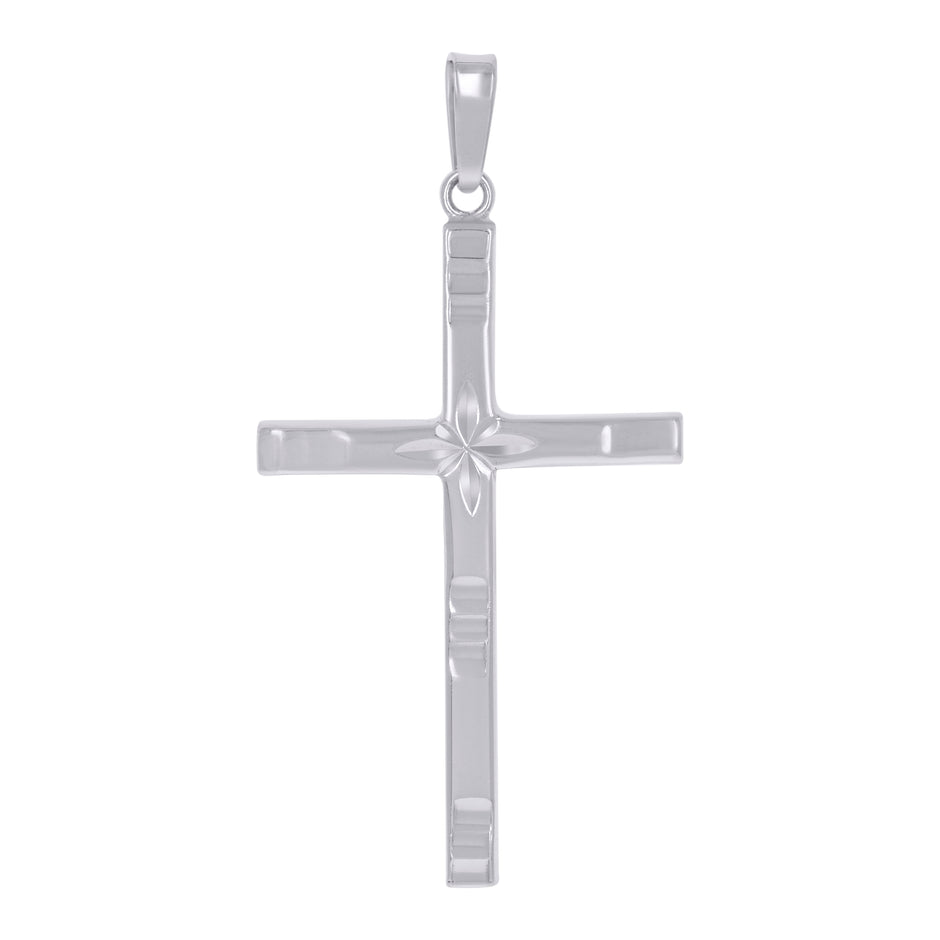 925 Sterling Silver Unisex Diamond-Cut Cross Religious Charm Pendant