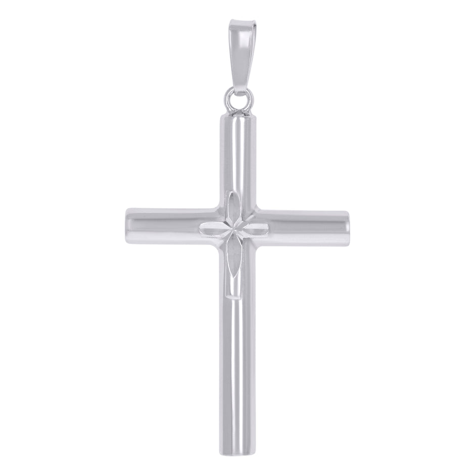 925 Sterling Silver Unisex Diamond-Cut Cross Religious Charm Pendant
