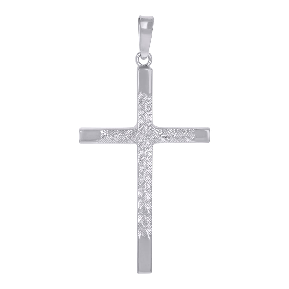 925 Sterling Silver Unisex Diamond-Cut Cross Religious Charm Pendant