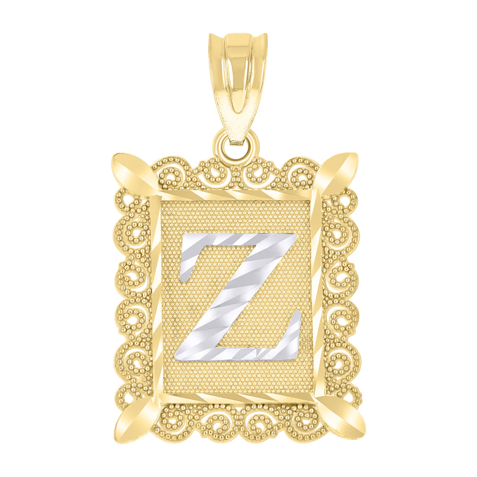 10kt Two-tone Gold Unisex Initial Alphabet Z Charm Pendant