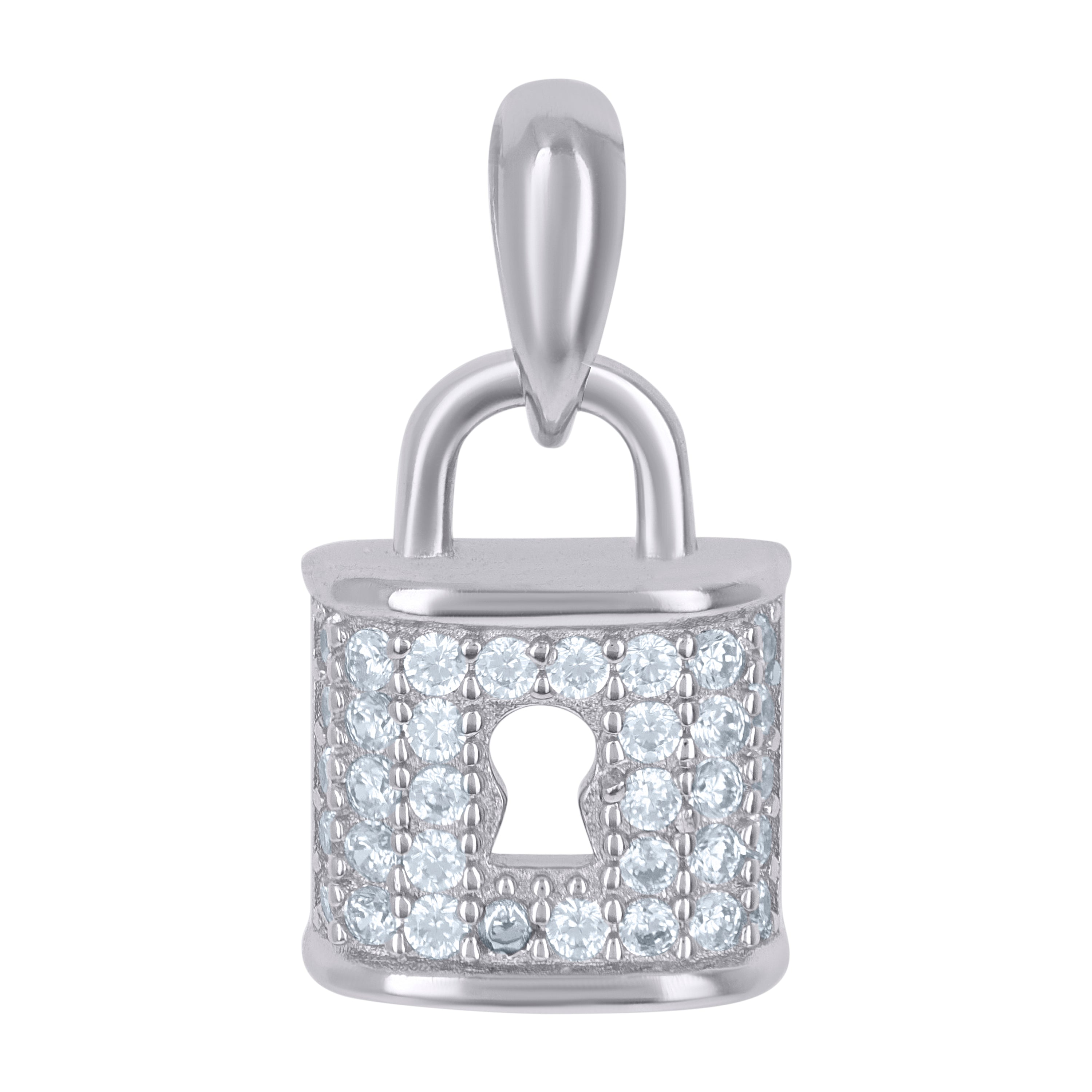 925 Sterling Silver Mens Cubic-Zirconia Lock Charm Pendant