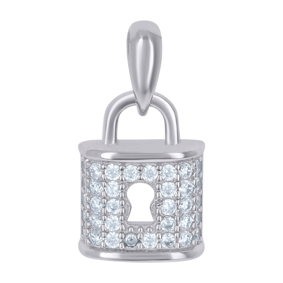 925 Sterling Silver Mens Cubic-Zirconia Lock Charm Pendant